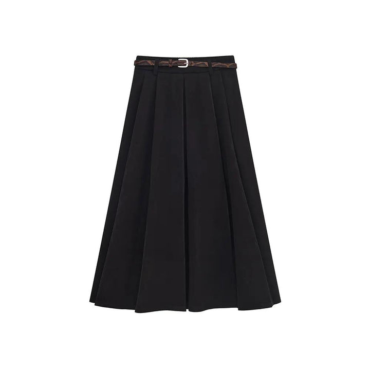 An image of a  Black / Large 42792 Pleated Midi Skirt with Belts by  Mirra Masa
