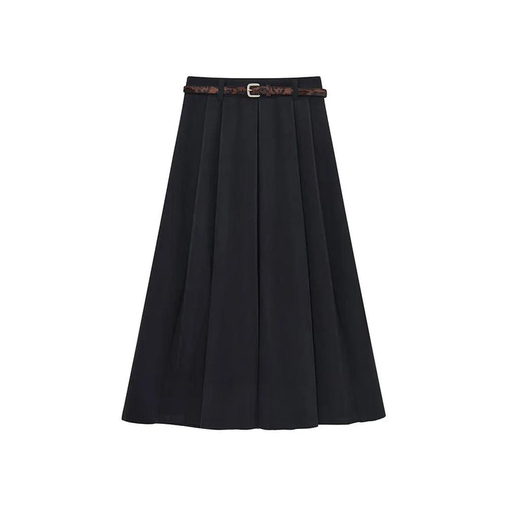 An image of a  Dark Blue / Large 42792 Pleated Midi Skirt with Belts by  Mirra Masa