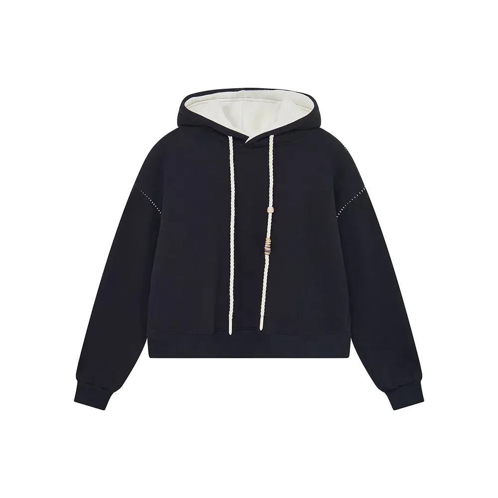 An image of a  Dark Blue / One-Size 44005 Fleece Lined Hoodie by  Mirra Masa