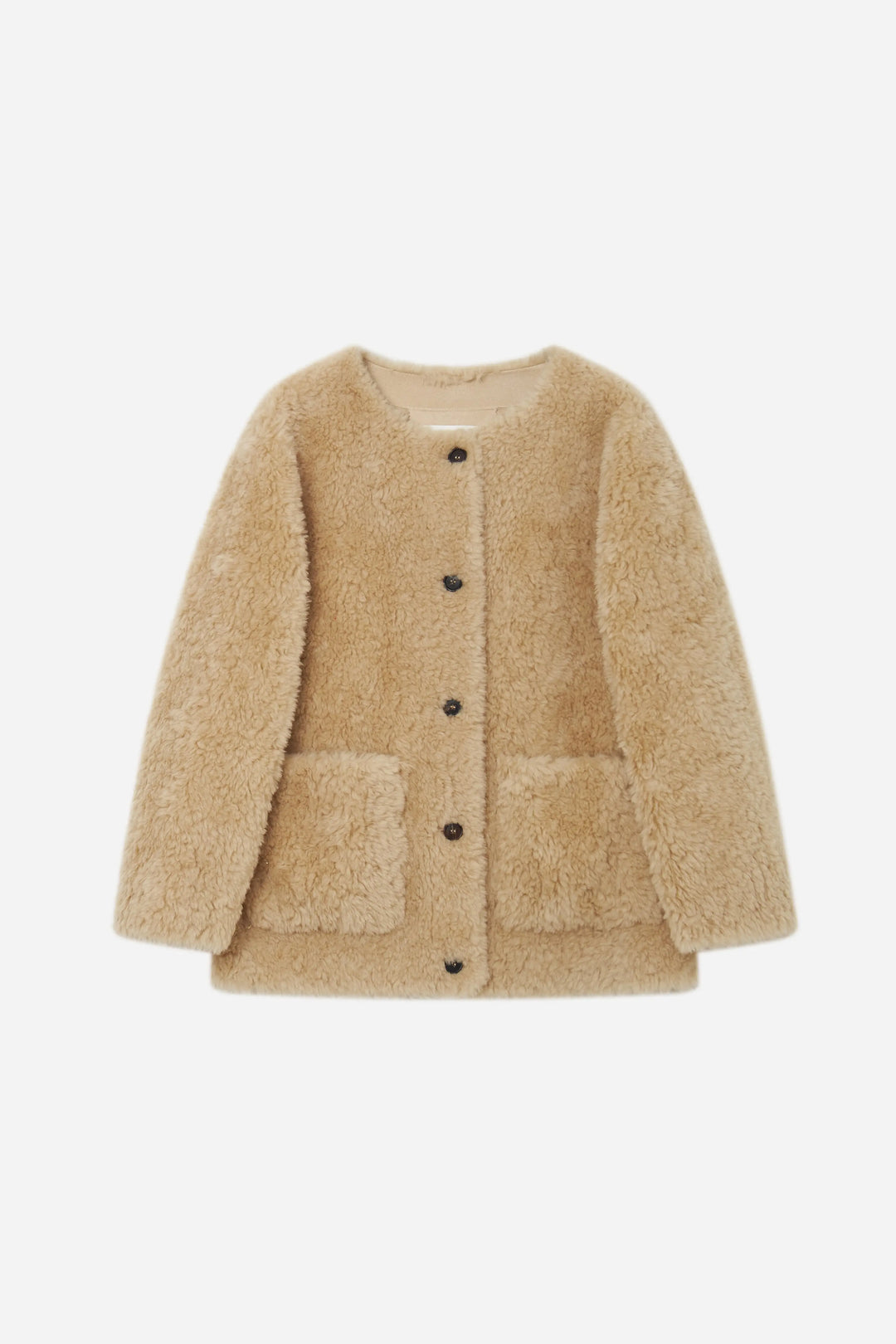 An image of a   44230 Luxe Wool Round-Neck Teddy Jacket by  Mirra Masa