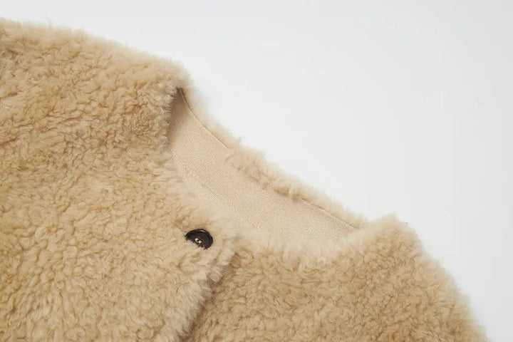 An image of a   44230 Luxe Wool Round-Neck Teddy Jacket by  Mirra Masa