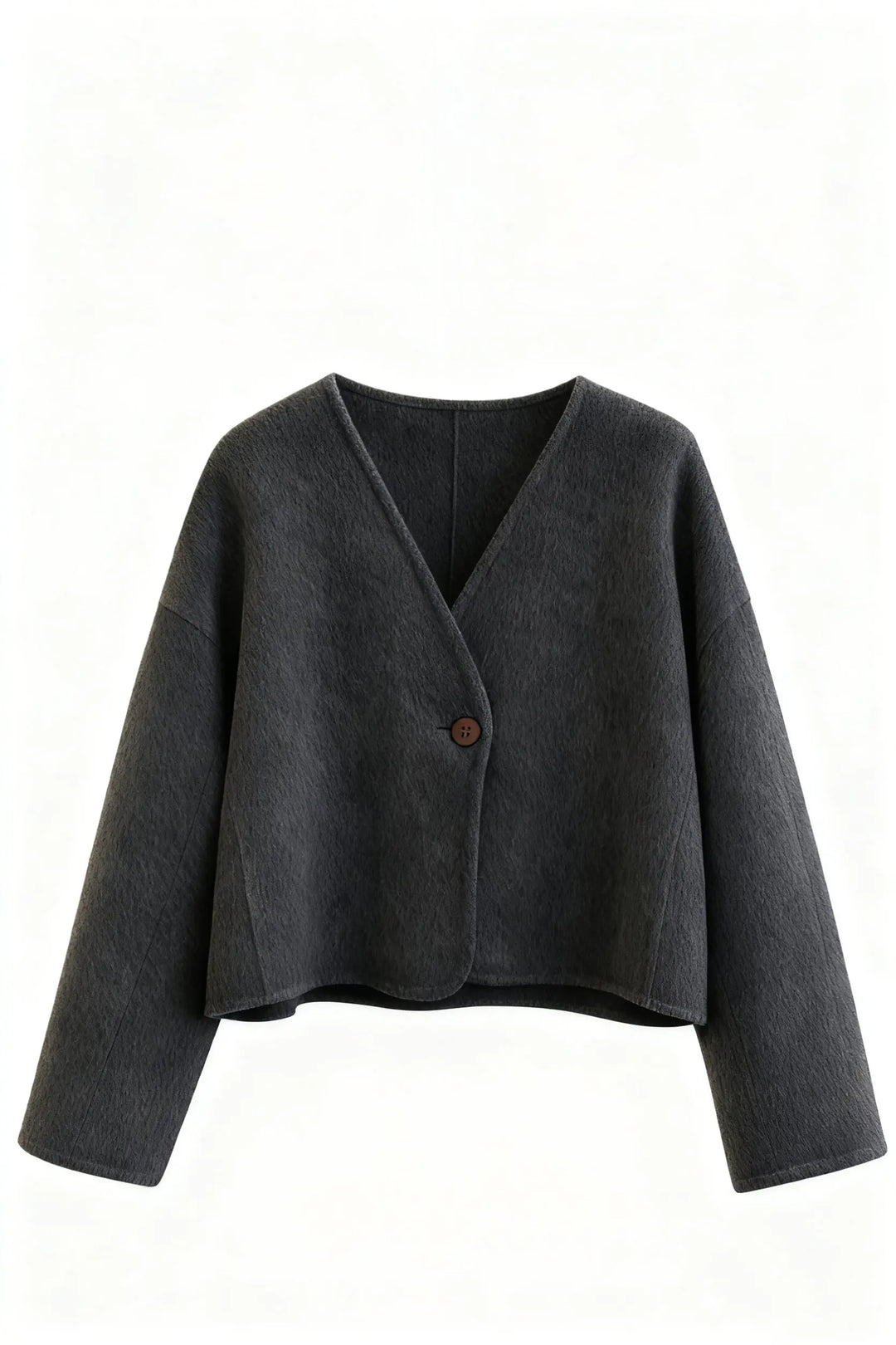 An image of a  Dark Grey / One-Size 44835 Cropped Wool Jacket by  Mirra Masa
