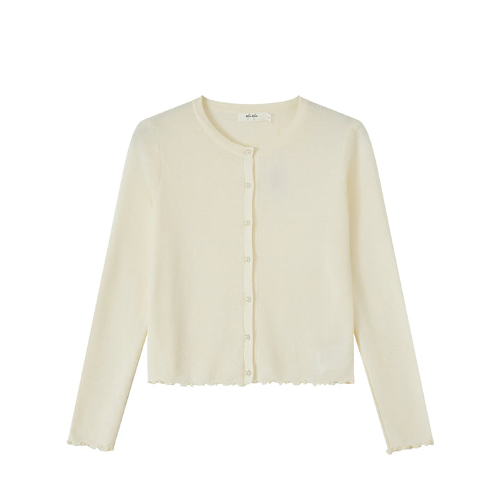 An image of a  Almond-One-size 6115C Everyday Knitwear Cardigan by  Mirra Masa