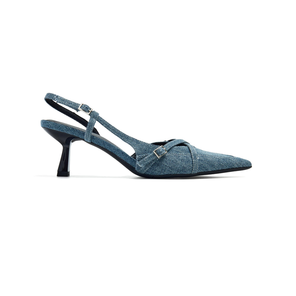 An image of a  Denim Blue / 40(9) 6235 Slingback Kitten Heel by  Mirra Masa