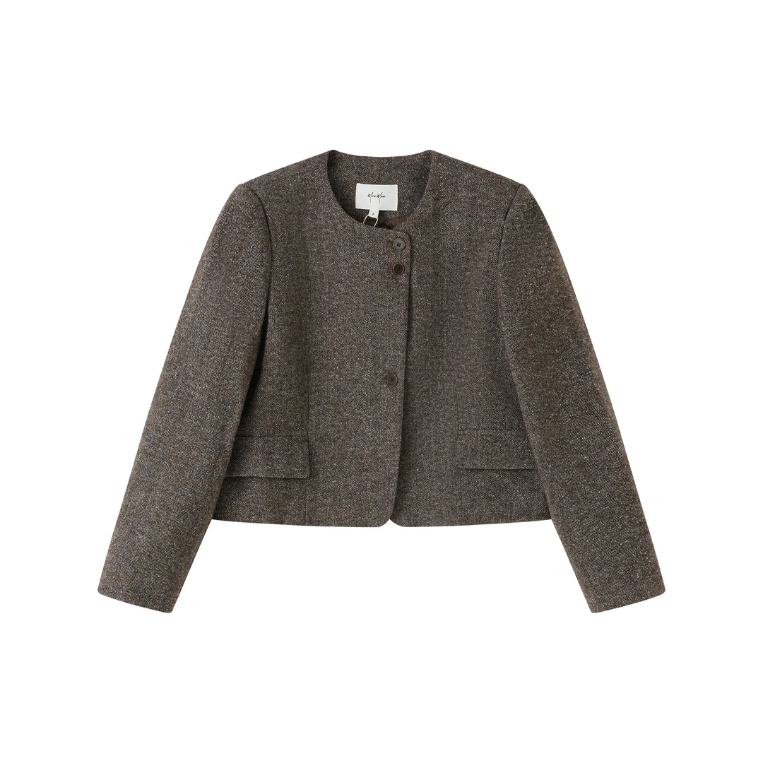 An image of a  Dark-Khaki-onesize 6794D Roundneck Minimalist Jacket by  Mirra Masa