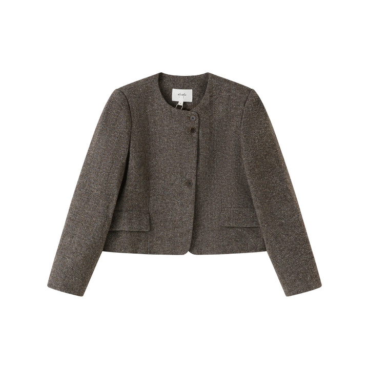 An image of a  Dark-Khaki-onesize 6794D Roundneck Minimalist Jacket by  Mirra Masa