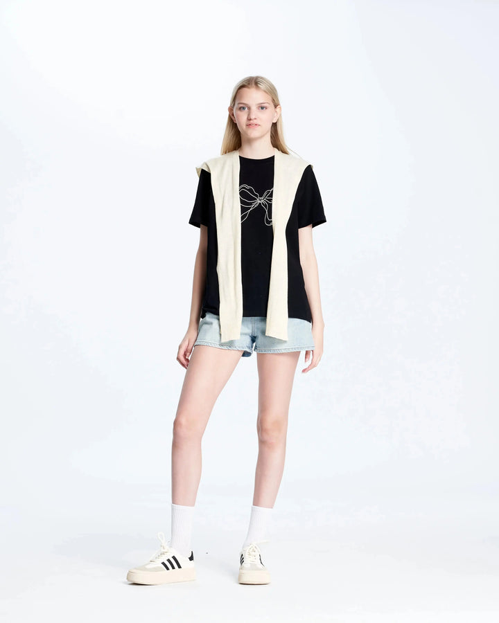 An image of a  One-Size-Beige 8137 Shoulder Sweater by  Mirra Masa