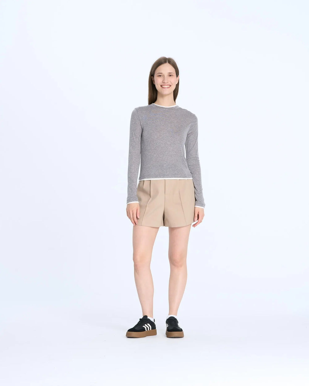 An image of a  Grey / onesize 8384Q Layered Roundneck Top by  Mirra Masa