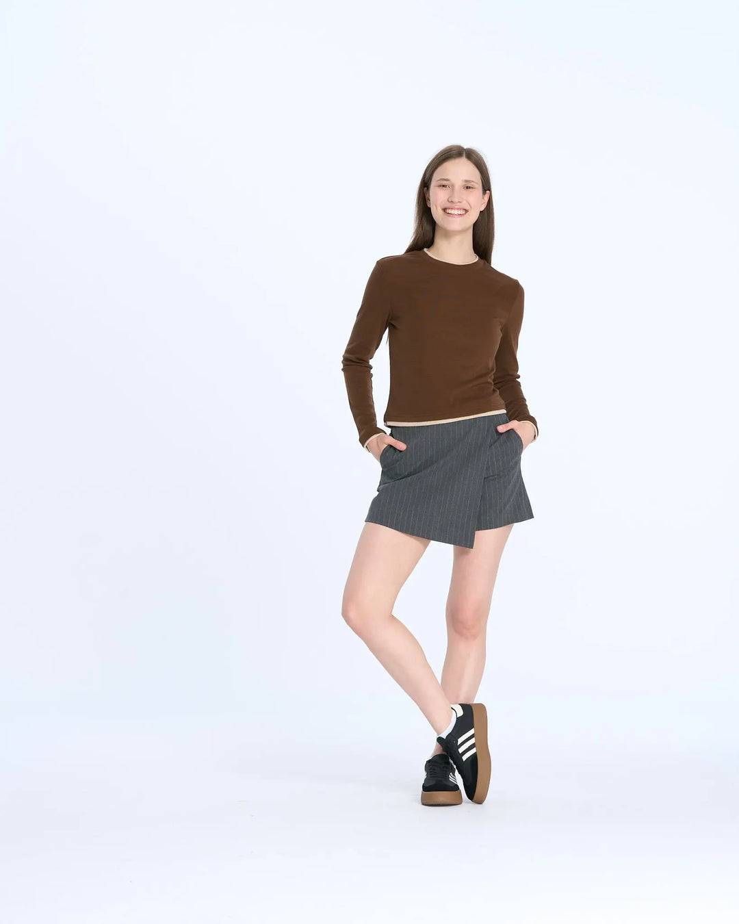 An image of a  Brown / onesize 8384Q Layered Roundneck Top by  Mirra Masa