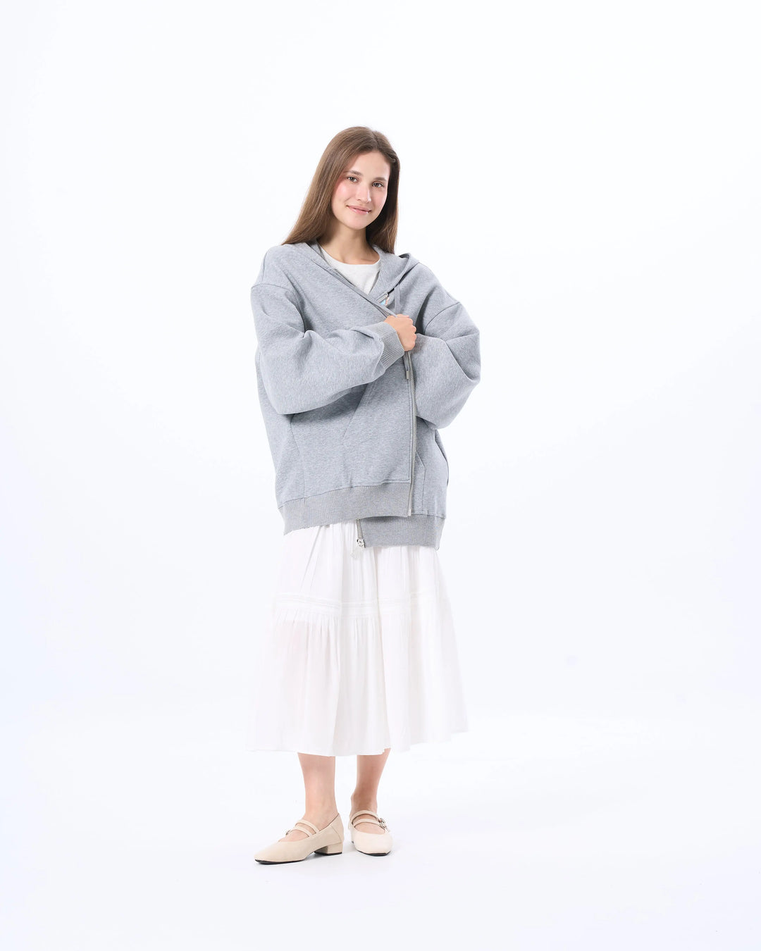An image of a  Grey / onesize 85112 XL Zip Oversized Hoodie by  Mirra Masa