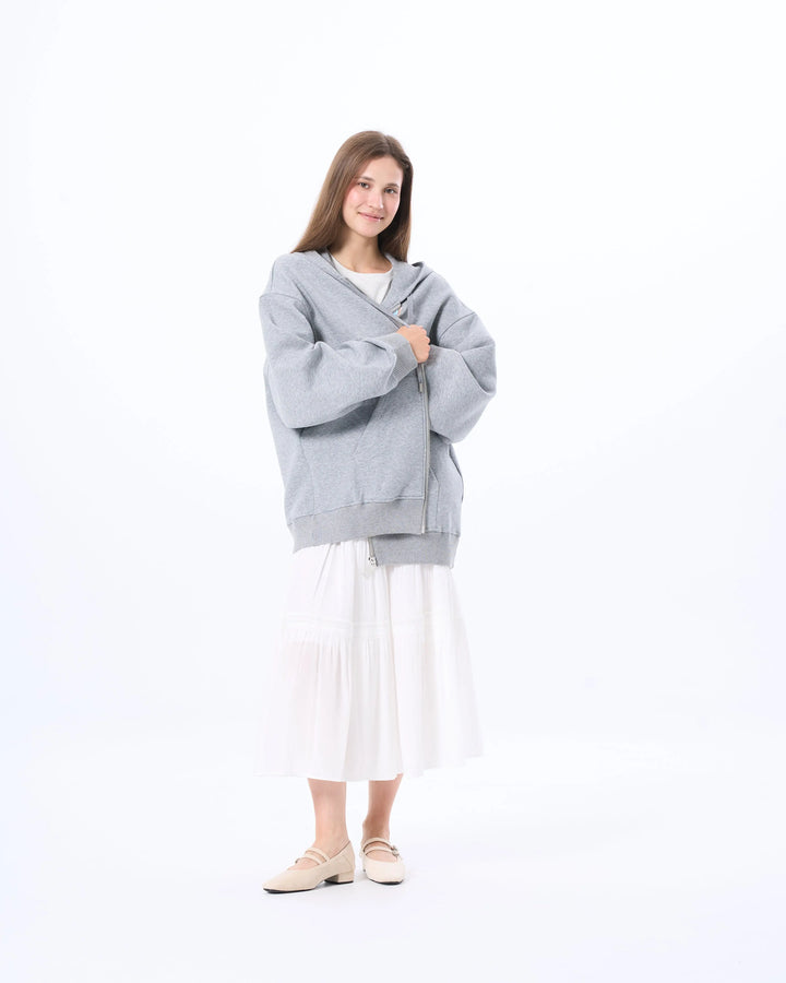 An image of a  Grey / onesize 85112 XL Zip Oversized Hoodie by  Mirra Masa