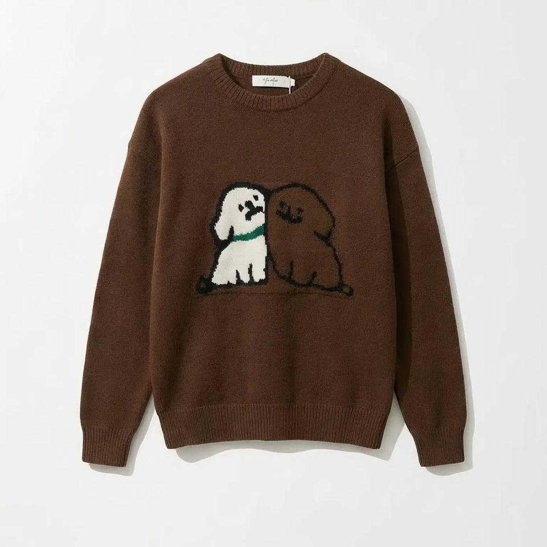 An image of a  Brown / One-Size 8994Q Puppy Love Crewneck Sweater by  Mirra Masa