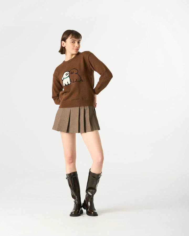 An image of a  Brown / One-Size 8994Q Puppy Love Crewneck Sweater by  Mirra Masa