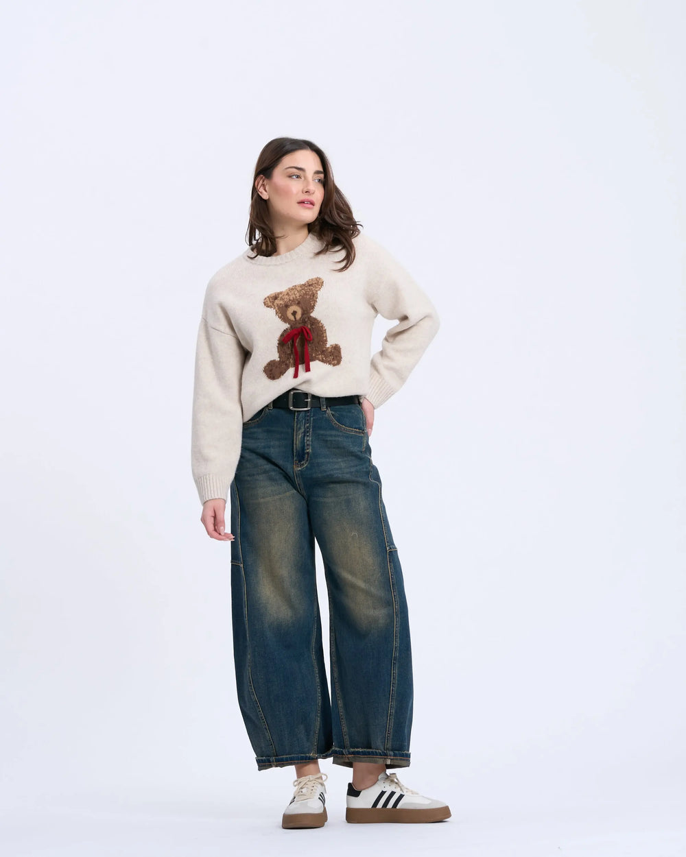 An image of a  Beige / onesize 9134D Bear Love Sweater by  Mirra Masa