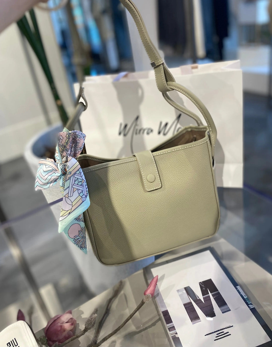 An image of a   9546 Genuine Leather Bucket Shoulder Bag by  Mirra Masa