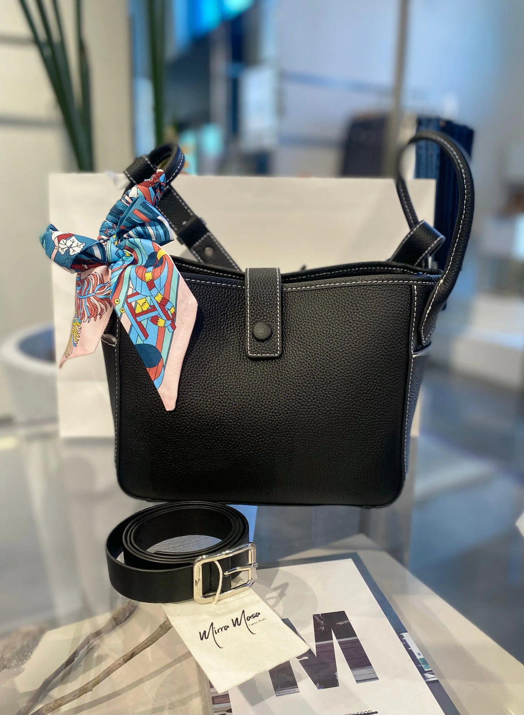 An image of a   9546 Genuine Leather Bucket Shoulder Bag by  Mirra Masa
