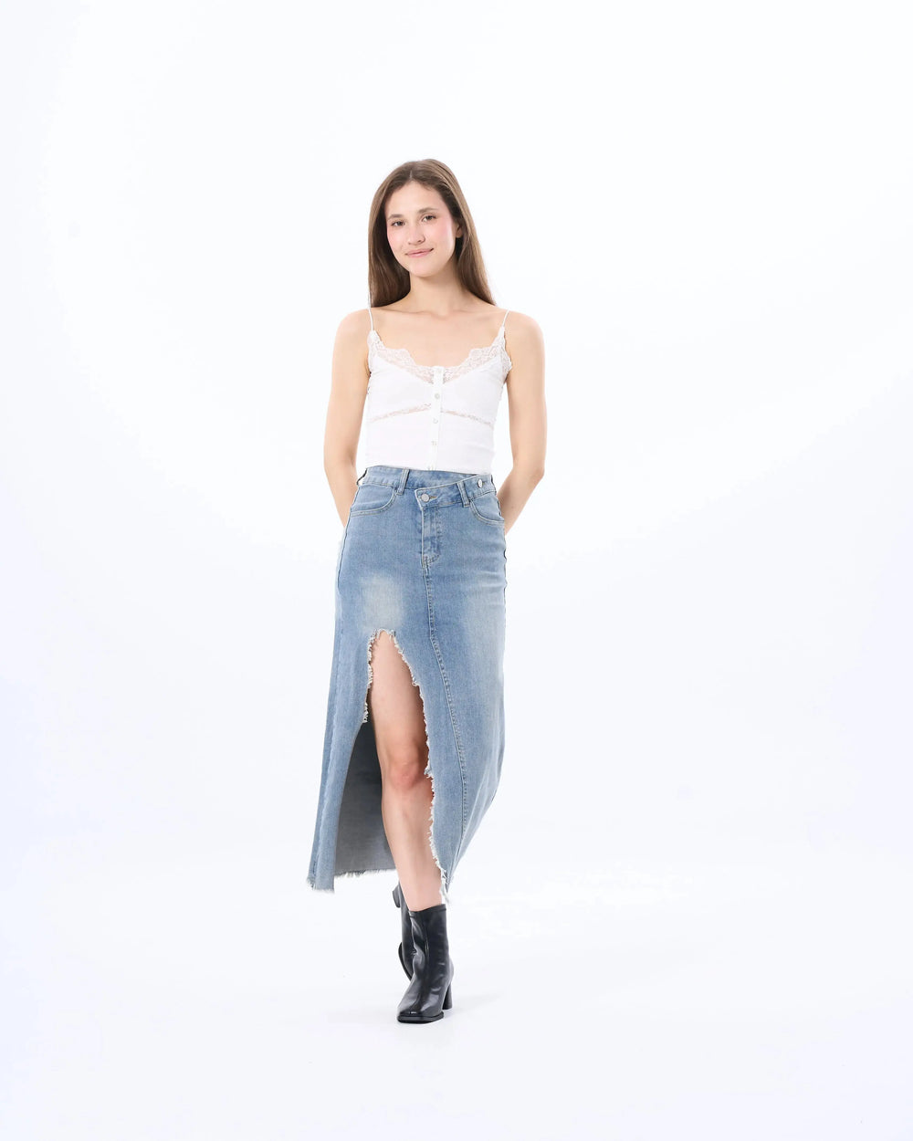 An image of a  White / Medium 9665C Laced Layering Cami Top by  Mirra Masa