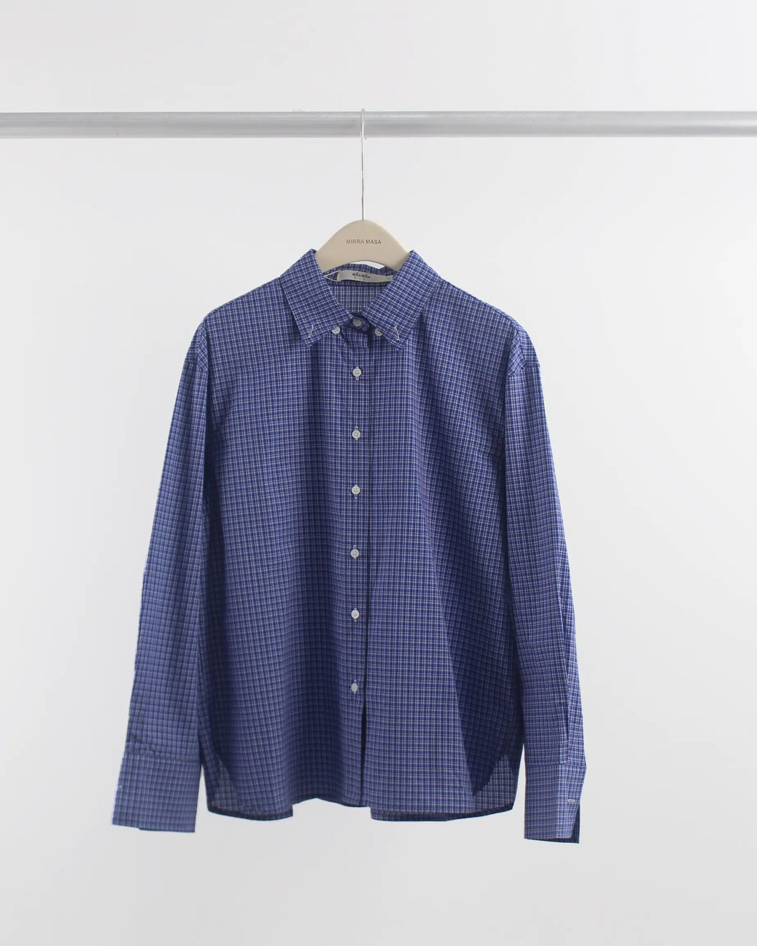 An image of a  Blue-One-Size 9734Q Simple Plaid Shirt by  Mirra Masa