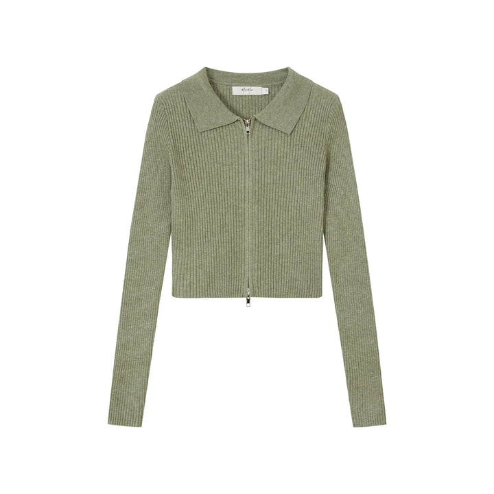 An image of a   9976 Zip-Up Knit Top by  Mirra Masa