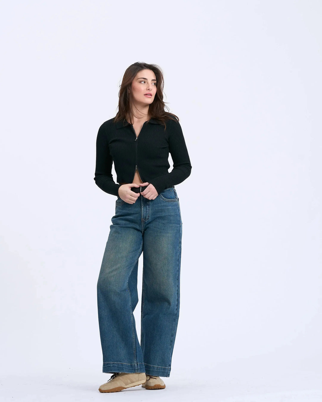 An image of a   9976 Zip-Up Knit Top by  Mirra Masa