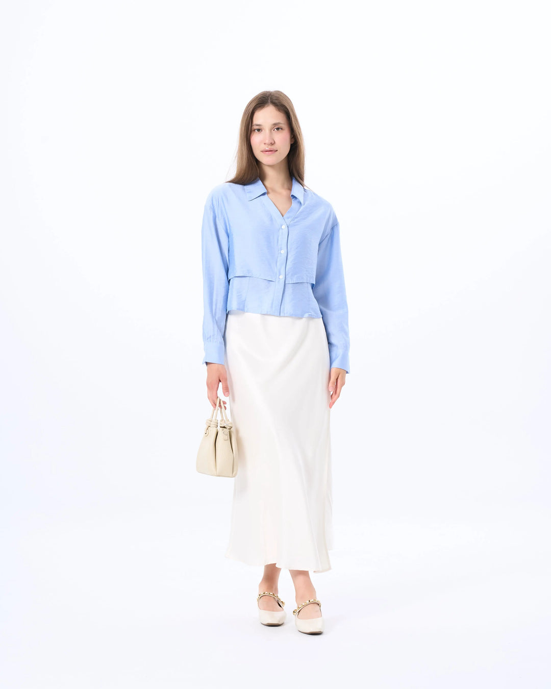 An image of a  Blue / One-Size BLD03M6 Cropped Tencel Overshirt by  Mirra Masa