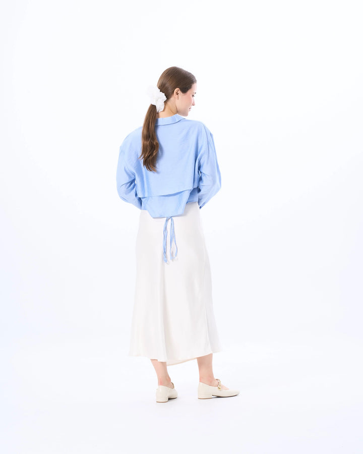 An image of a   BLD03M6 Cropped Tencel Overshirt by  Mirra Masa