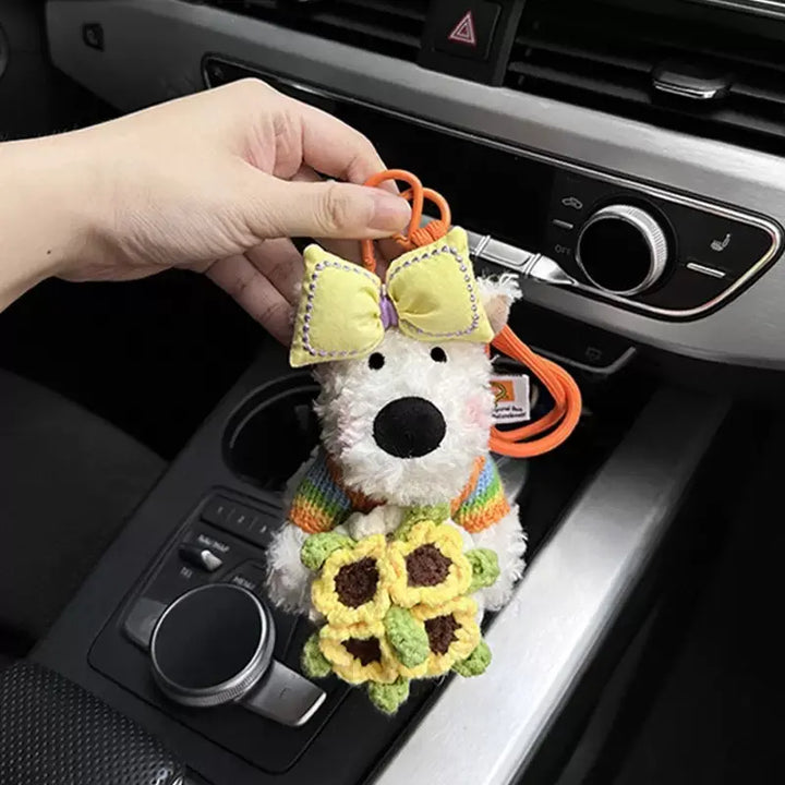 An image of a  Yellow Bouquet Bow Puppy Bag & Key Charm by  Mirra Masa