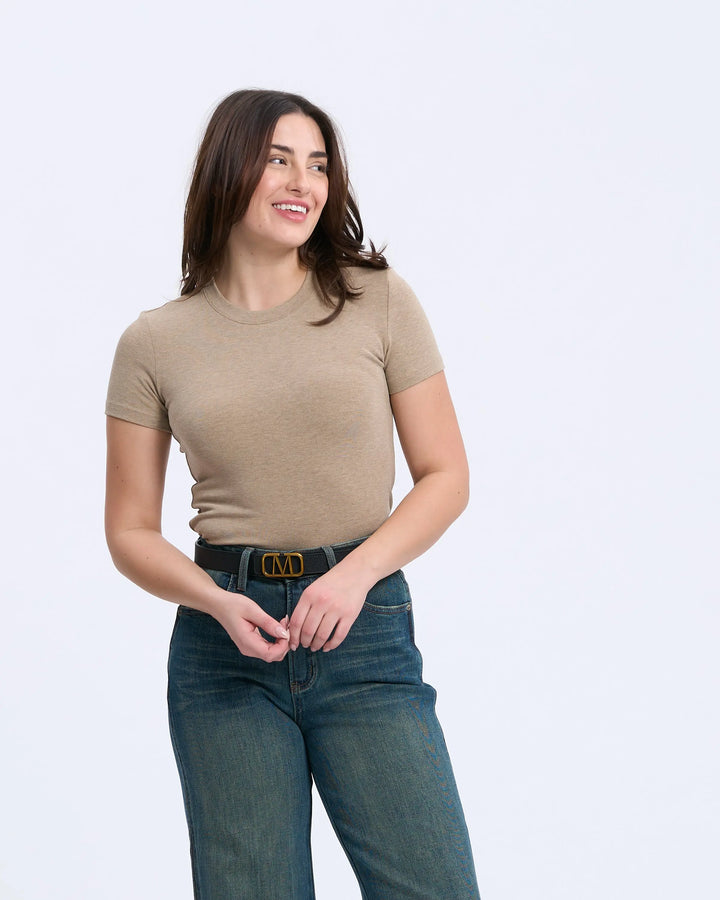 An image of a  Khaki-Medium D6637 Basic T-Shirt by  Mirra Masa