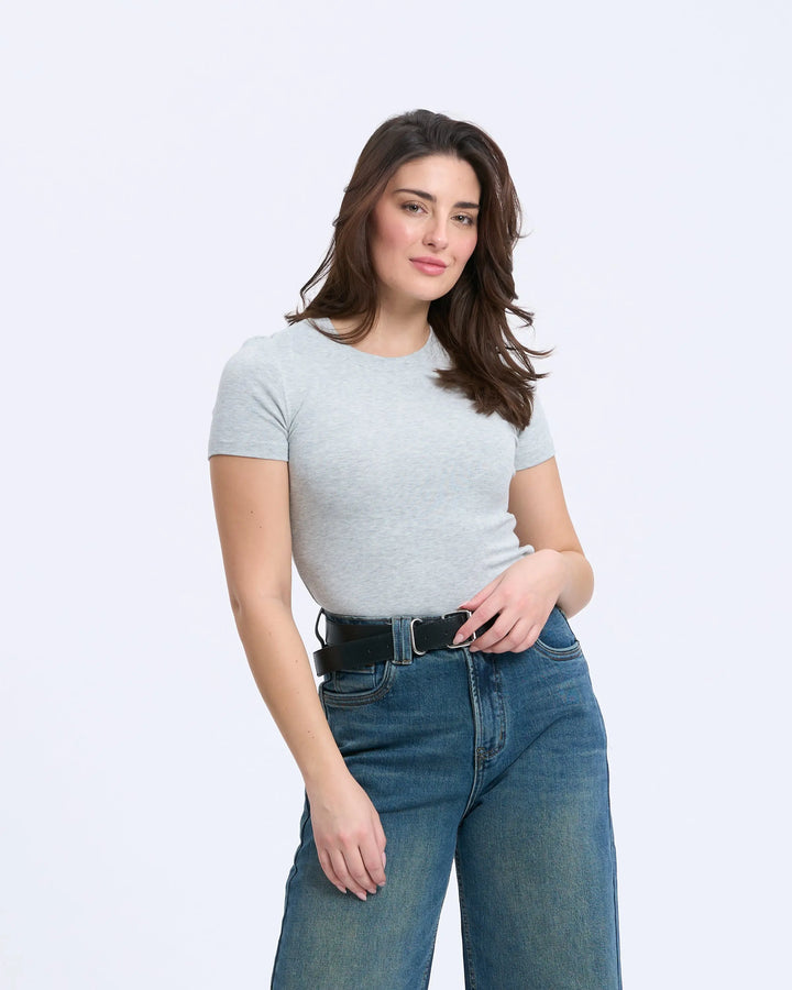 An image of a  Gray-Medium D6637 Basic T-Shirt by  Mirra Masa