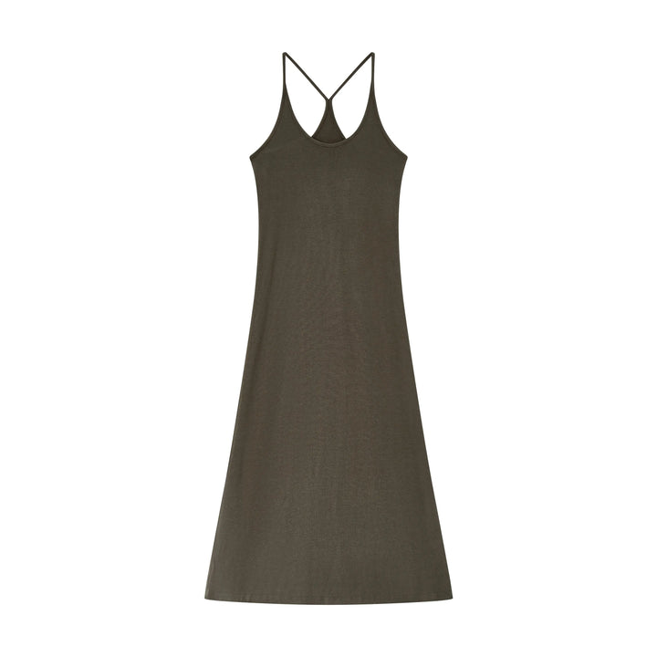 An image of a  Dark-Khaki-Medium DR4G3M6 Silhouette Slip Dress by  Mirra Masa