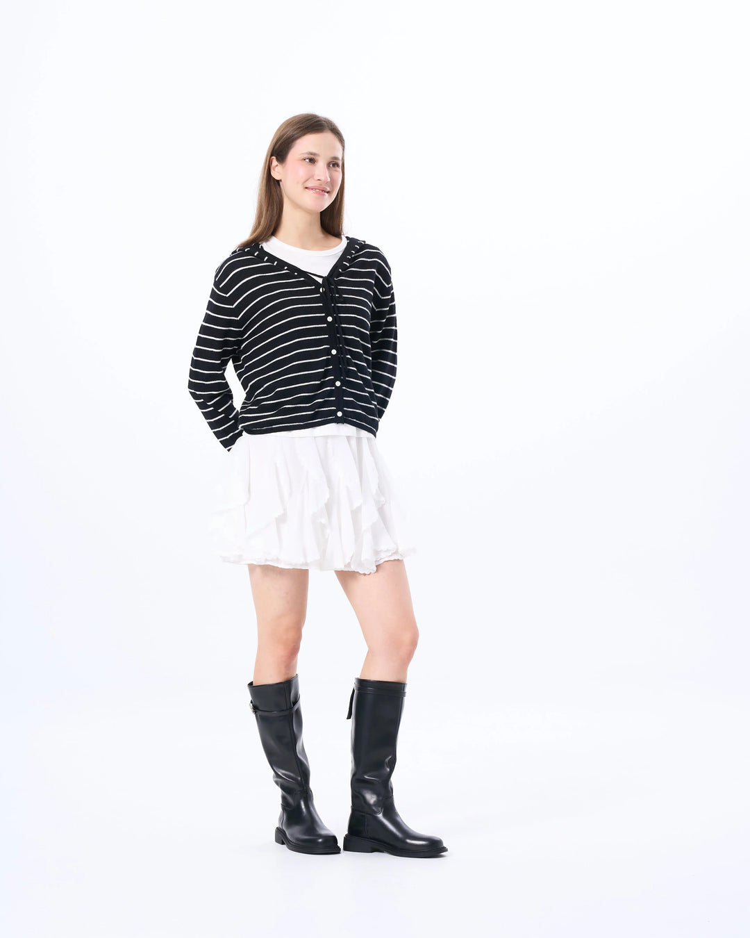 An image of a  Black Stripes HD6I5S6 Wool Blend Sheer Hoodie by  Mirra Masa