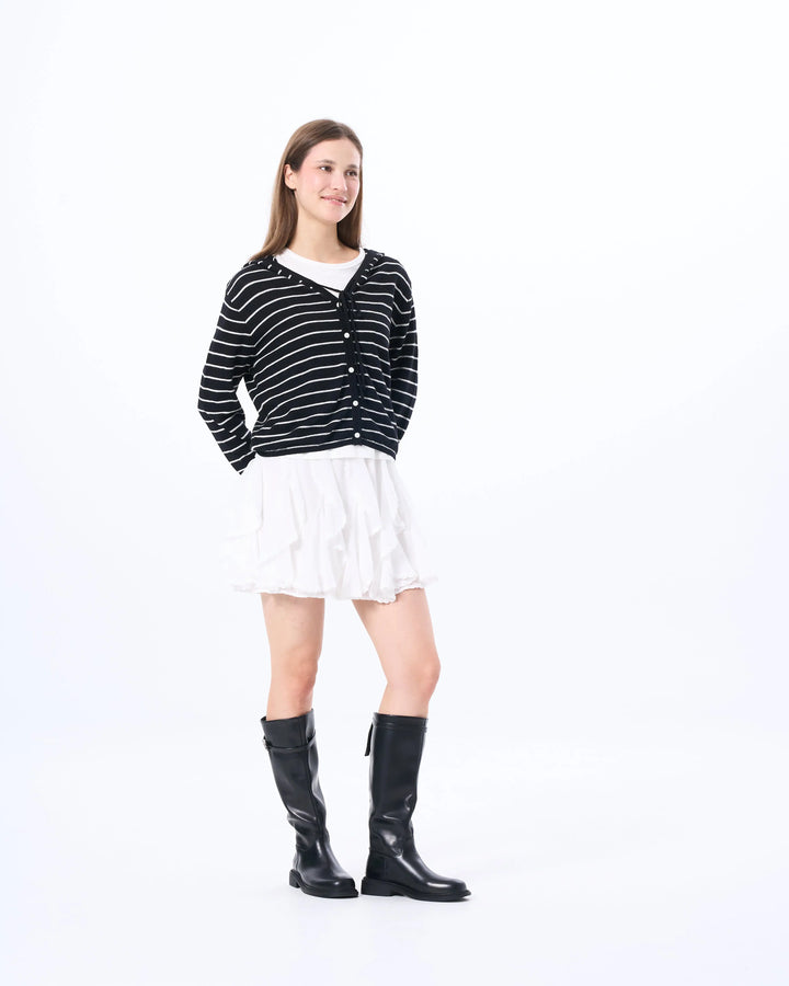 An image of a  Black Stripes HD6I5S6 Wool Blend Sheer Hoodie by  Mirra Masa