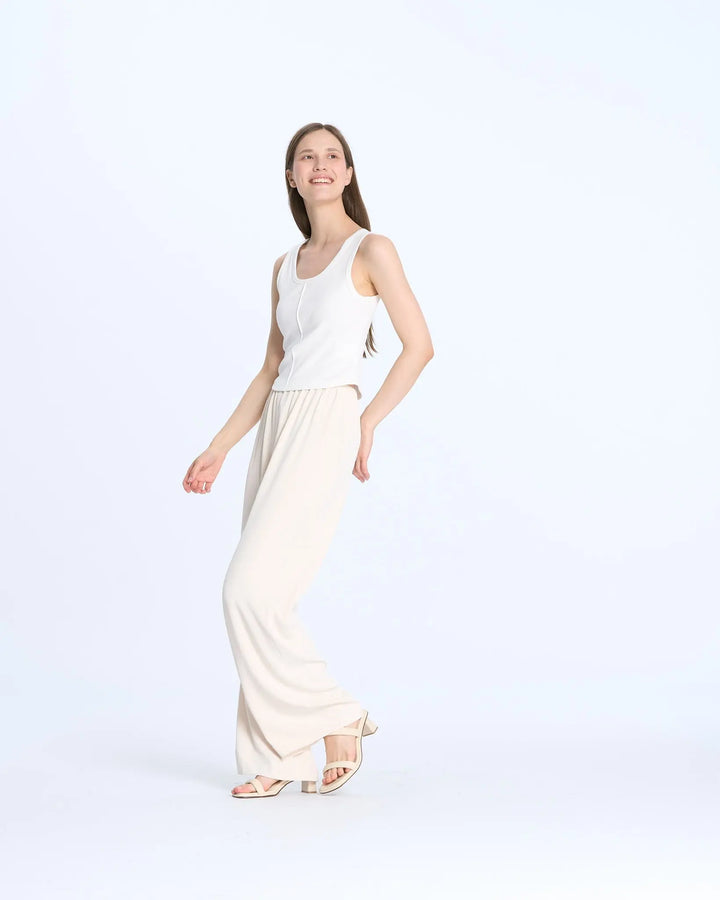 An image of a  Beige / Small K0431 Basic Wide Leg Pants by  Mirra Masa