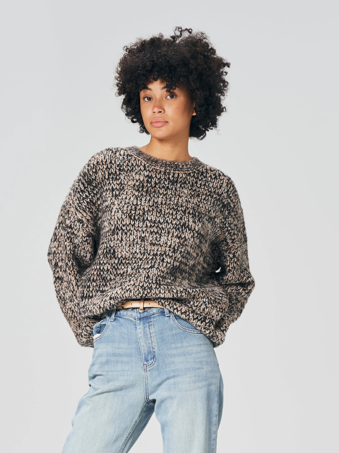 An image of a  Black-One-Size M0701 Rib-Knit Sweater by  Mirra Masa