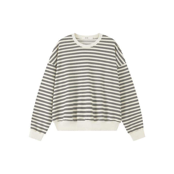 An image of a  Black-Stripes-One-Size OS4Q2S6 Stripe Crewneck Top by  Mirra Masa
