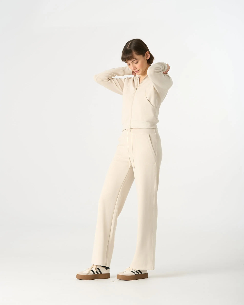 An image of a  Beige / Large PT43YS6 Soft-Touch High-Rise Pants by  Mirra Masa