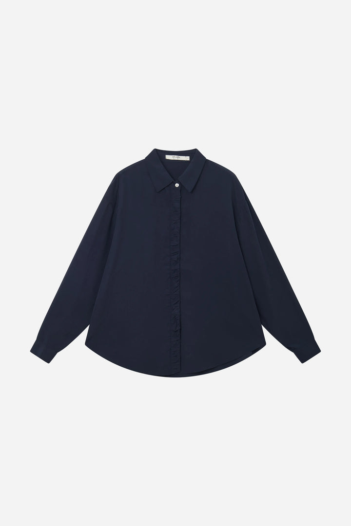 An image of a   S11309 Ruffle Placket Tencel Shirt by  Mirra Masa