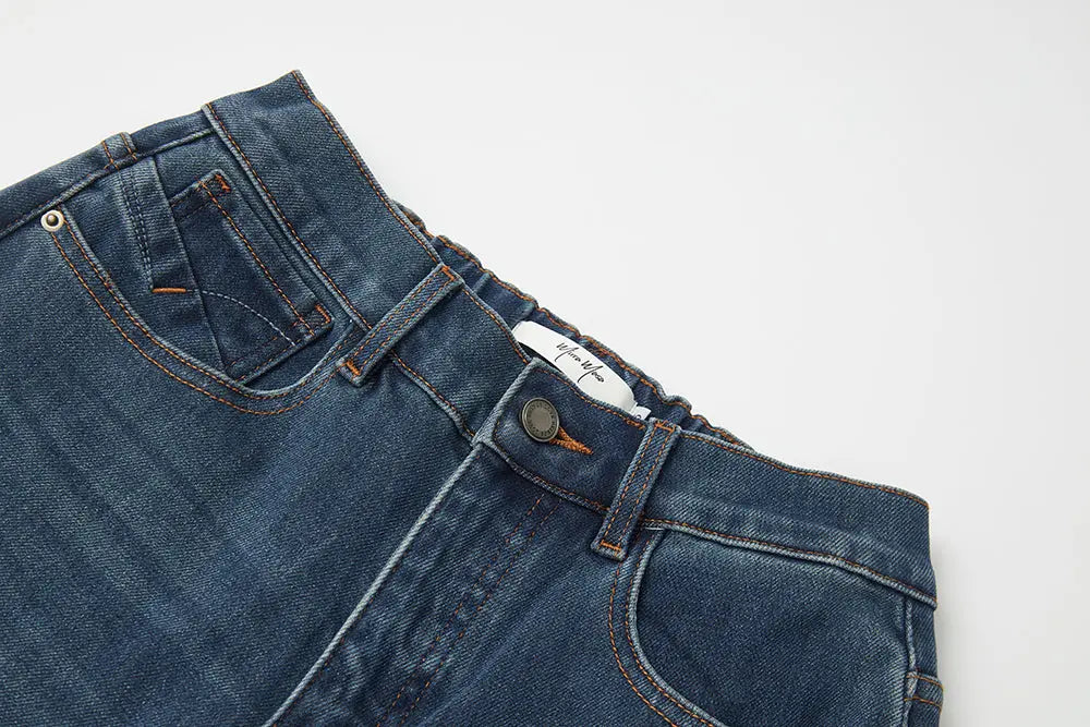 An image of a   S12766 Fleece Lined Elastic Waist Jeans by  Mirra Masa