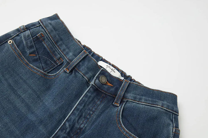 An image of a   S12766 Fleece Lined Elastic Waist Jeans by  Mirra Masa