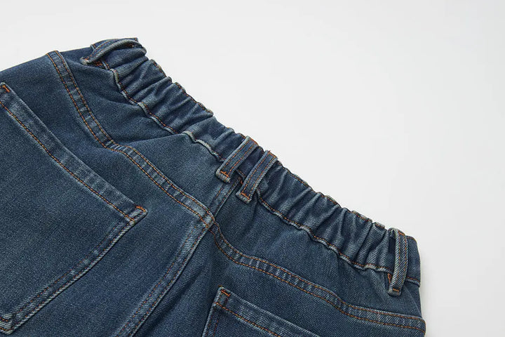 An image of a   S12766 Fleece Lined Elastic Waist Jeans by  Mirra Masa
