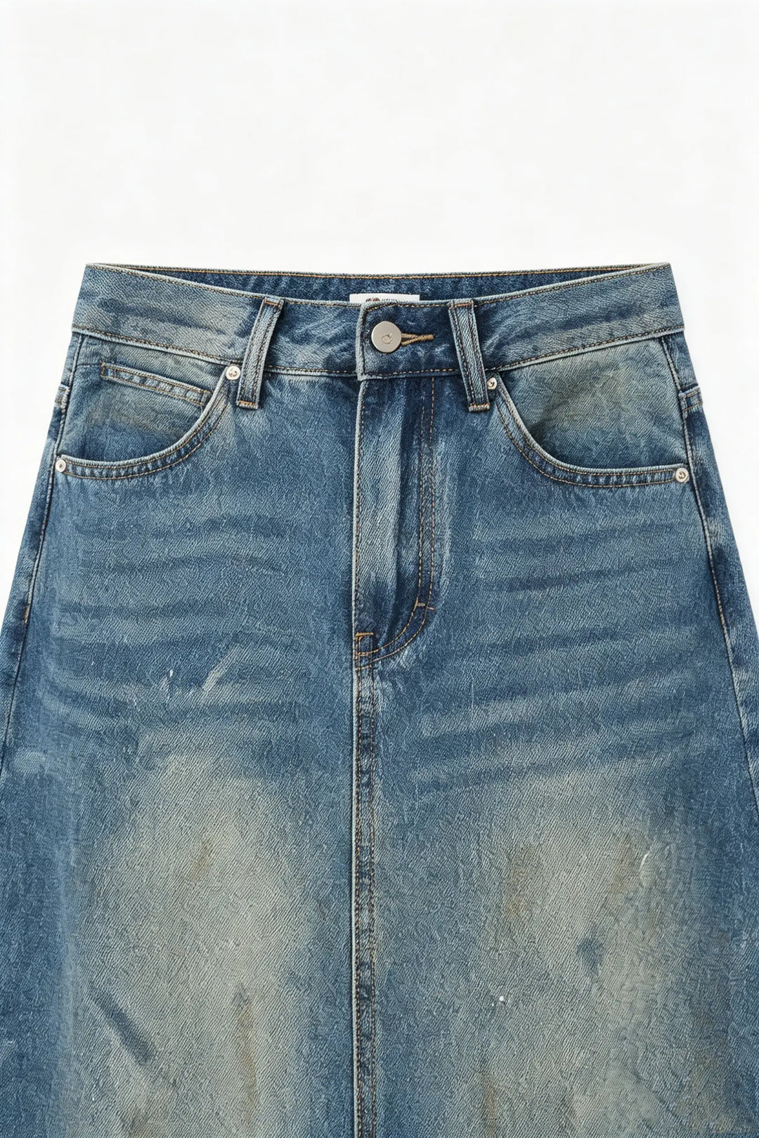 An image of a   S20036 Vintage Wash Denim Skirt by  Mirra Masa