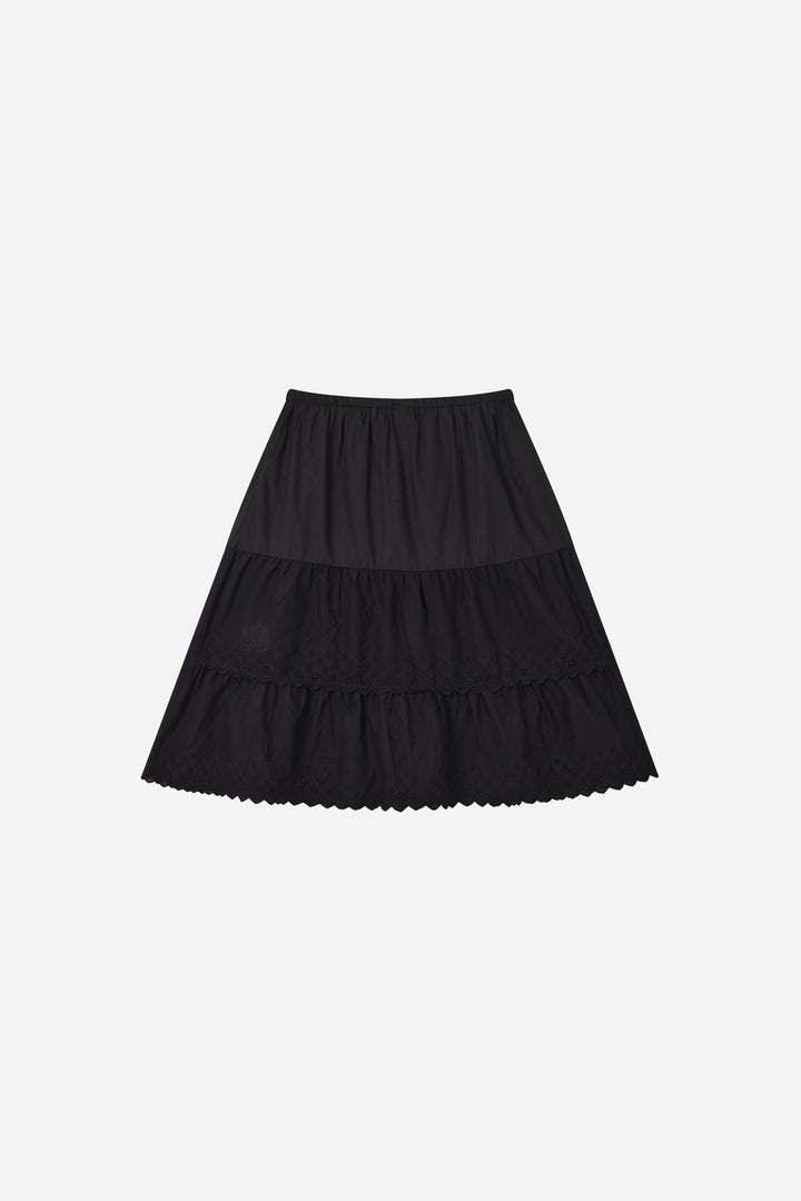 An image of a   S20187 Laced Tiered Mini Skirt by  Mirra Masa
