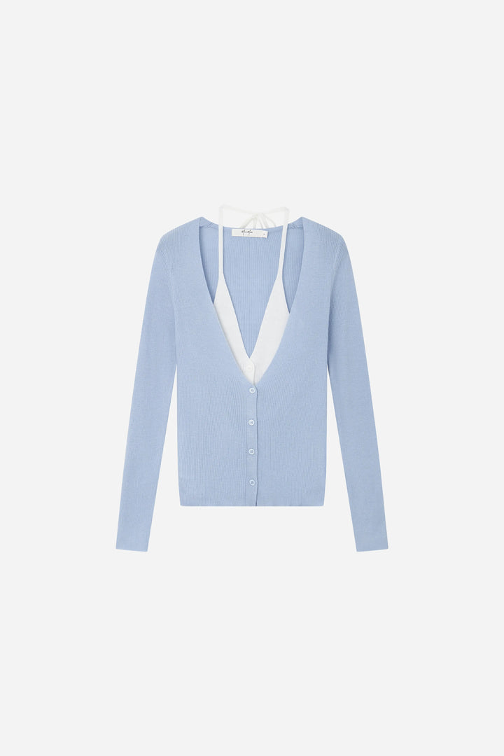 An image of a   S21304 Layered V-Neck Cardigan by  Mirra Masa