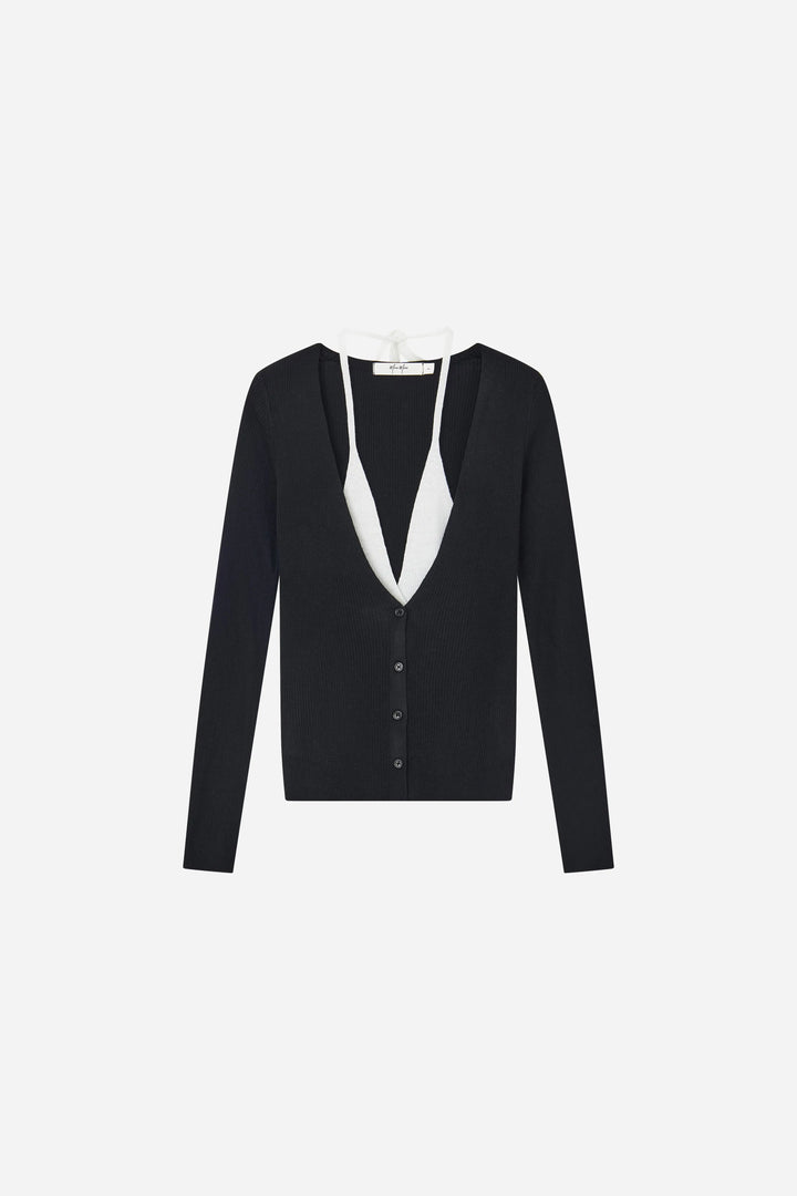 An image of a   S21304 Layered V-Neck Cardigan by  Mirra Masa