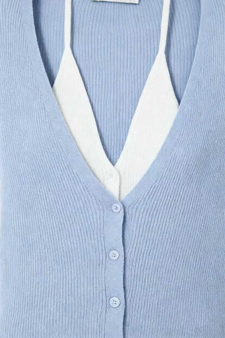 An image of a   S21304 Layered V-Neck Cardigan by  Mirra Masa