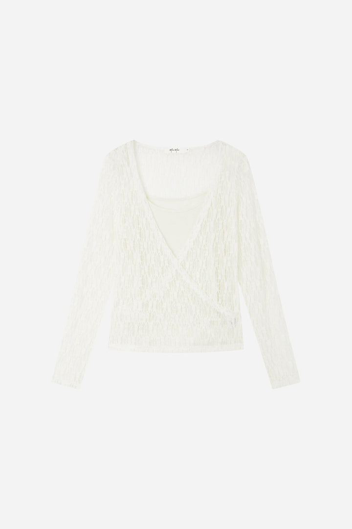 An image of a   S21482OL Lace Wrap Top by  Mirra Masa