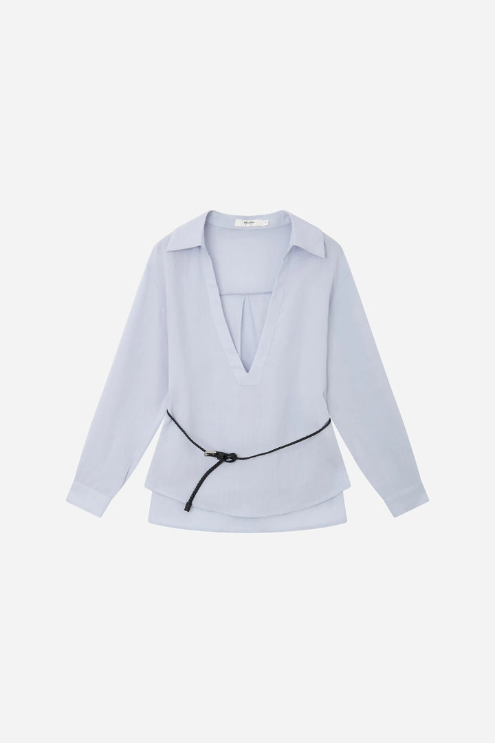 An image of a   S21618 Plunging V-Neck Blouse by  Mirra Masa