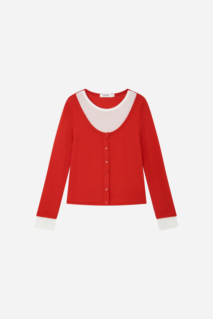 An image of a   S21758 Layered Button-Front Top by  Mirra Masa