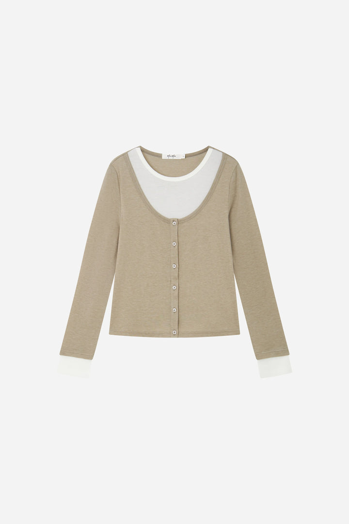 An image of a   S21758 Layered Button-Front Top by  Mirra Masa