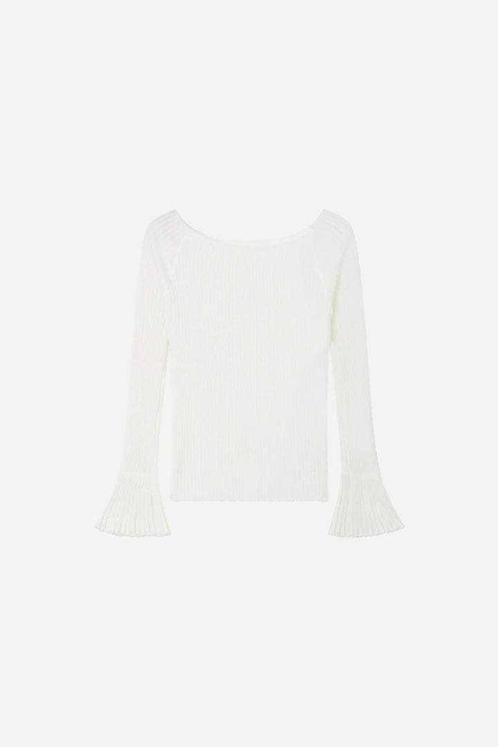 An image of a   S21910 Bell Sleeve Ribbed Knit by  Mirra Masa